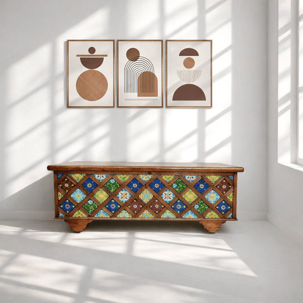 Wooden Trunk with Storage Box with Tiles Work UAE