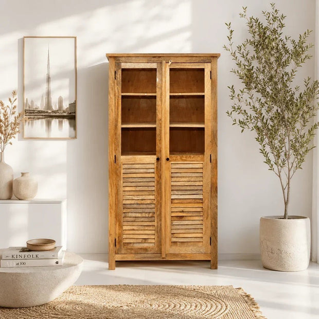 Solid Mango Wood Glass Display Cabinet in UAE | Handcrafted
