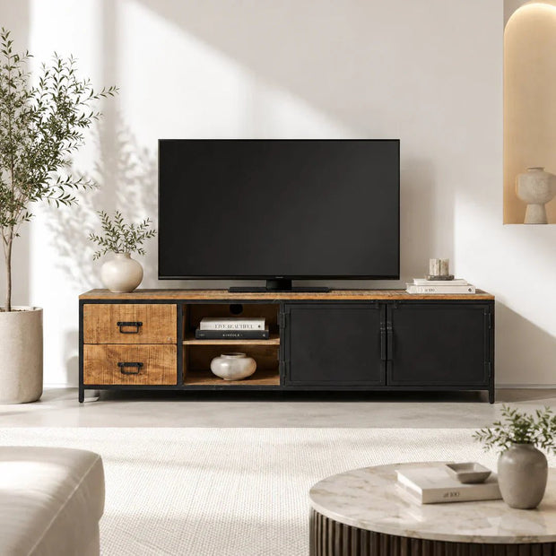 Handcrafted Solid Mango Wood TV Bench with Storage | UAE