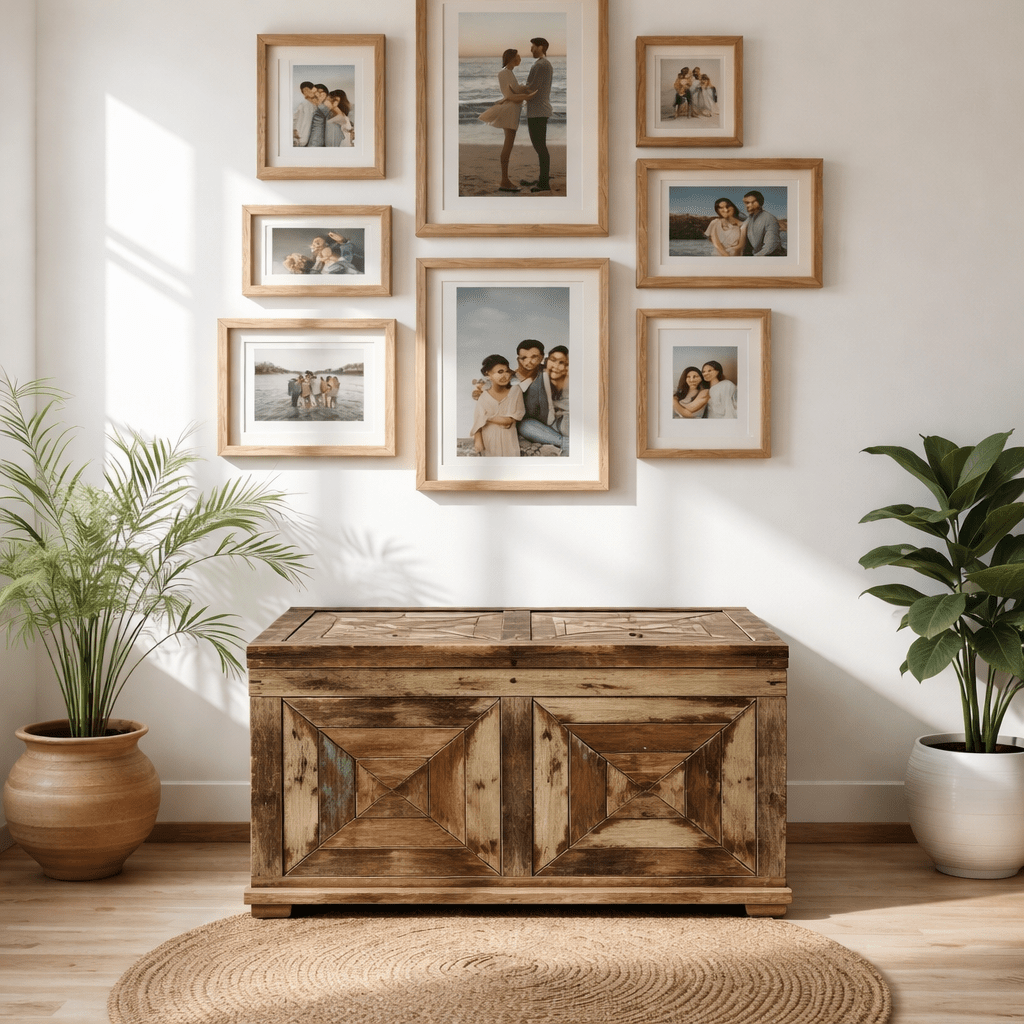Wooden real antique storage trunk with rustic finish