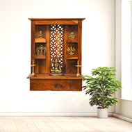 Wall hanging Pooja Mandir with natural wood finish