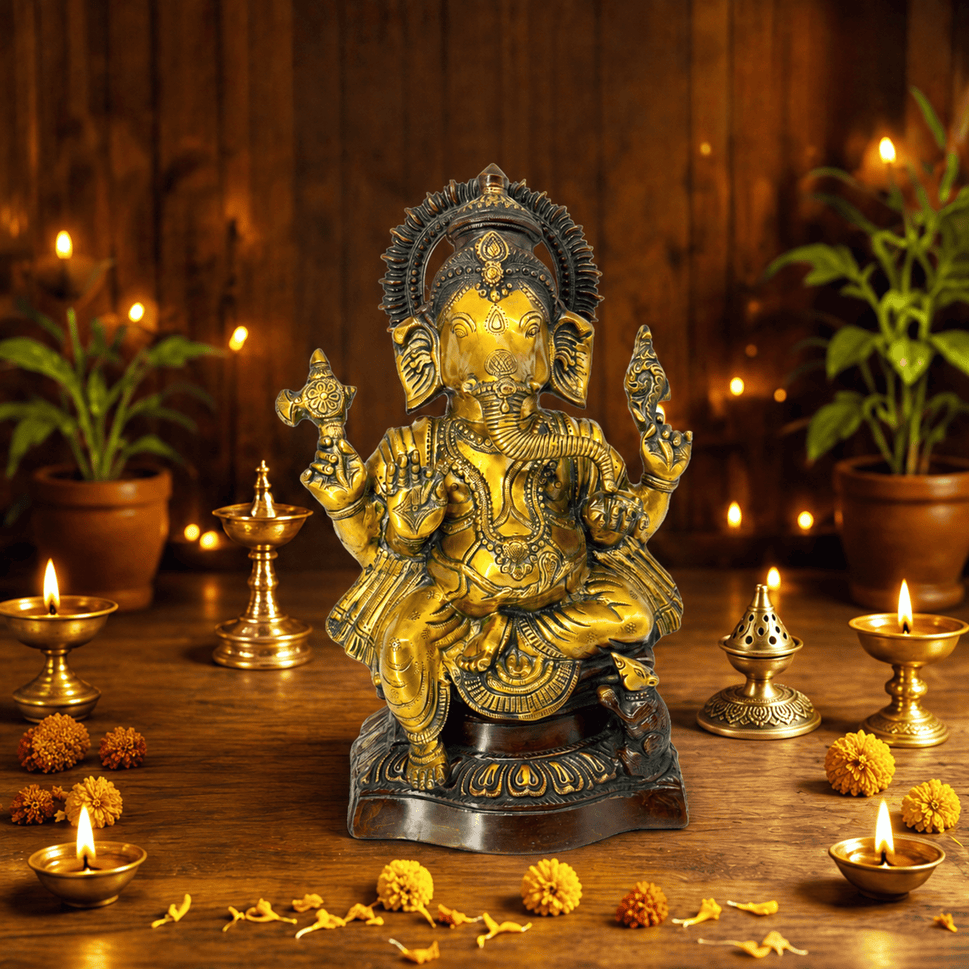 Brass Home Temple Decoration Ganesha Sculpture 18 Inches