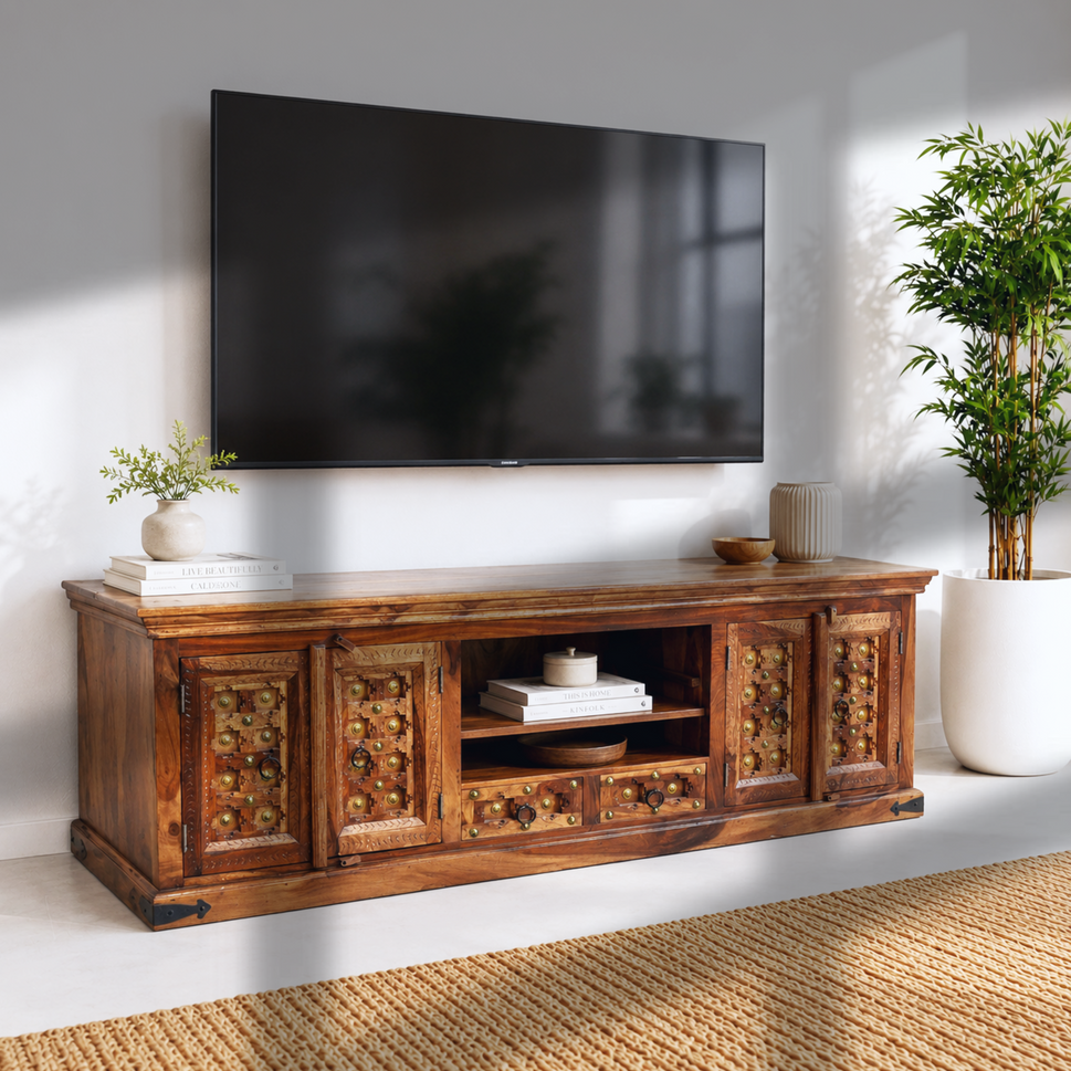 Royal Vintage Solid Sheesham Wood Entertainment Units
