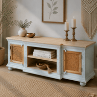 The Bohemia Hand Carved Mango Wood TV Unit | Rustic Blue UAE | Dubai