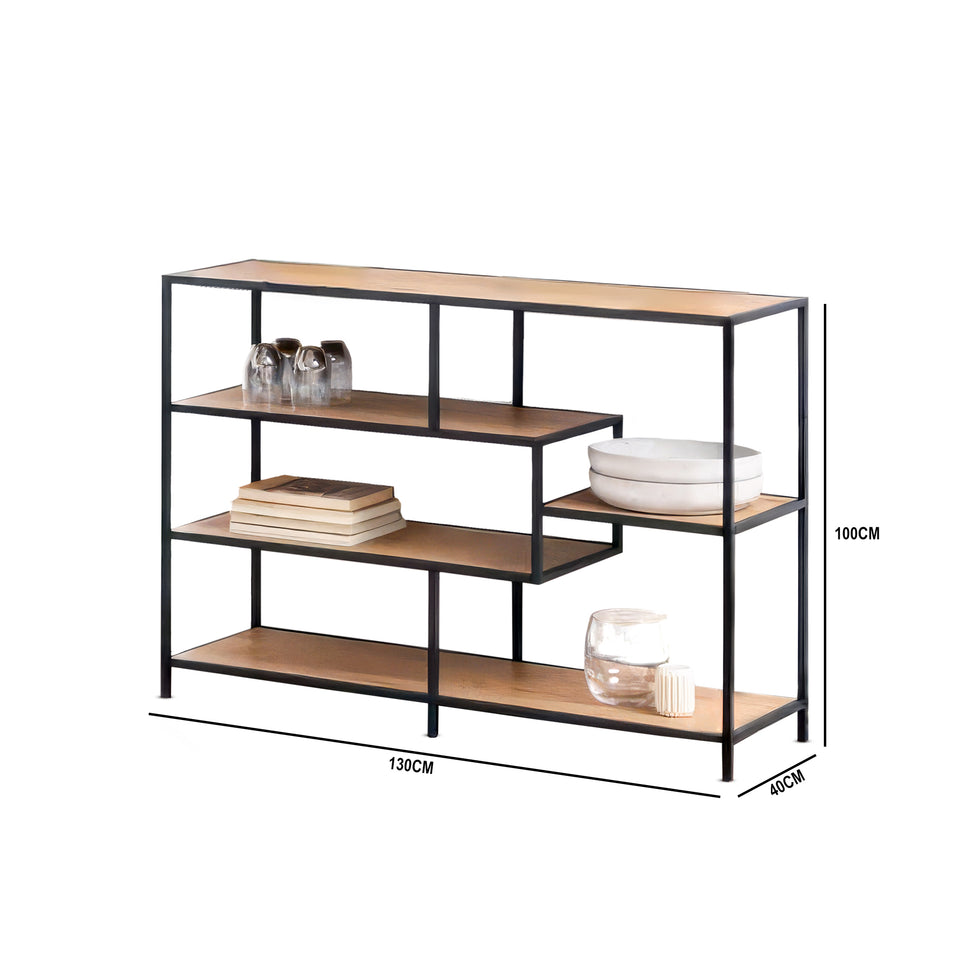 Industrial hardwood console table with open display shelves | Dubai