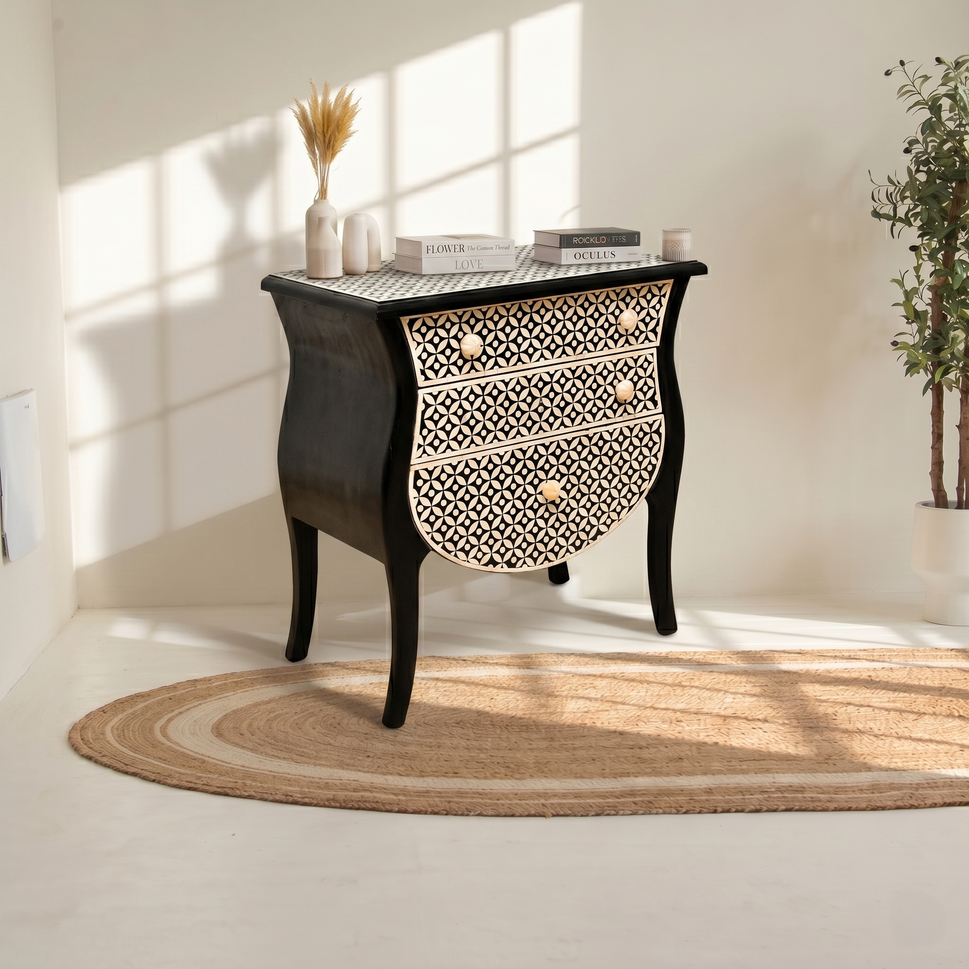 Noir Bloom Bone Inlay Table – Luxury for UAE Homes