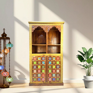 Solid wood ceramics tile fitted bookshelf with natural wood finish