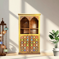 Solid wood ceramics tile fitted bookshelf with natural wood finish