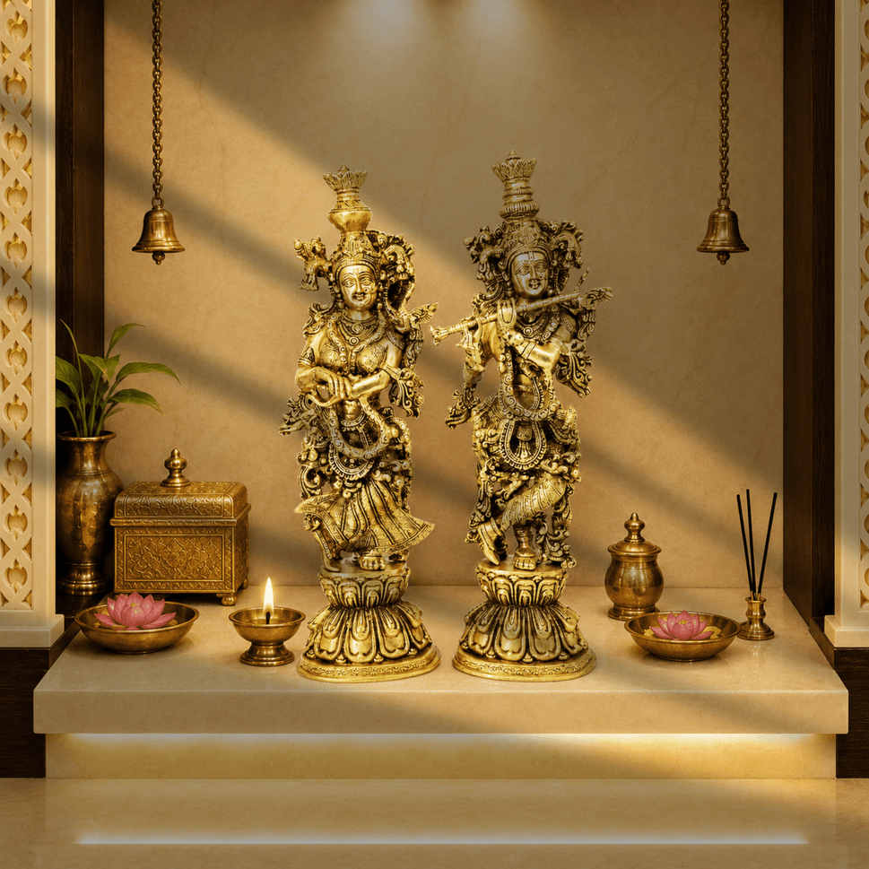 Bhagwan Radha Krishna Murti 42 Centimeter With Hand Engraved