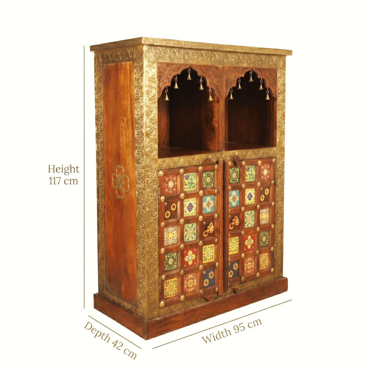 Exclusive Handcrafted Solid Wood Temple Cabinet with Mosaic Tile Art