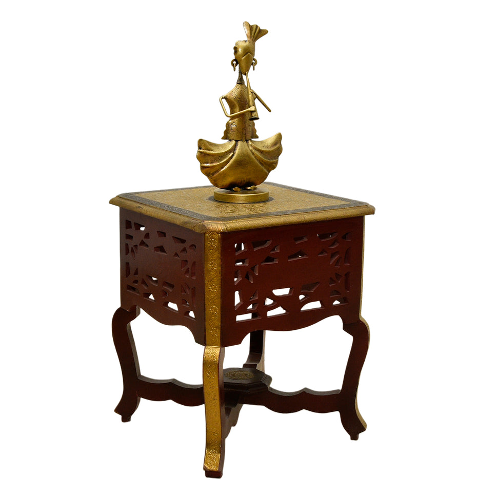 Solid Wood Antique Style Side Table with Brass Work | Dubai UAE