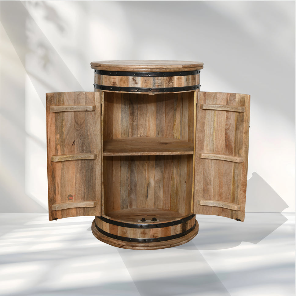 Hardwood signature single barrel antique bar table
