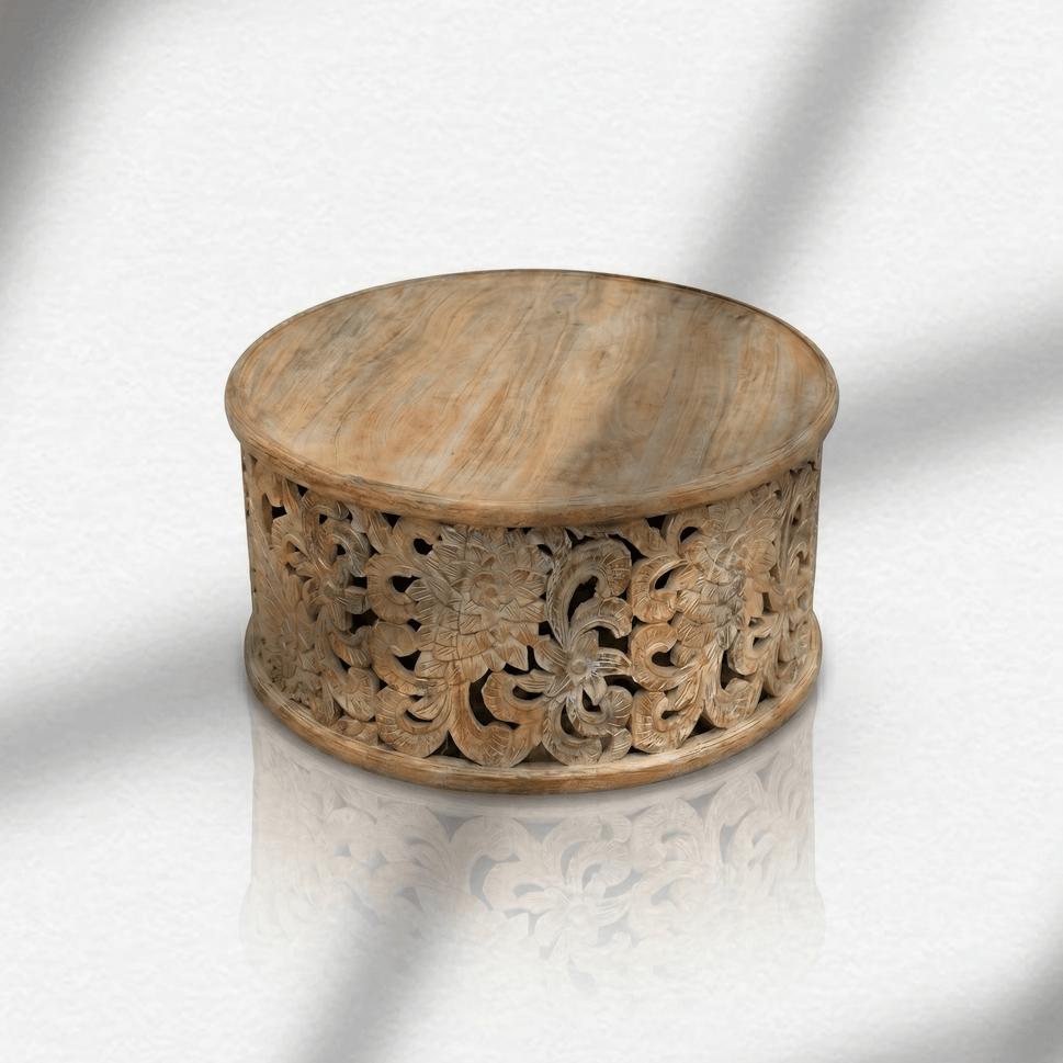 Solid Mango Wood Round Coffee Table | Visit Our Dubai Furniture Outlet