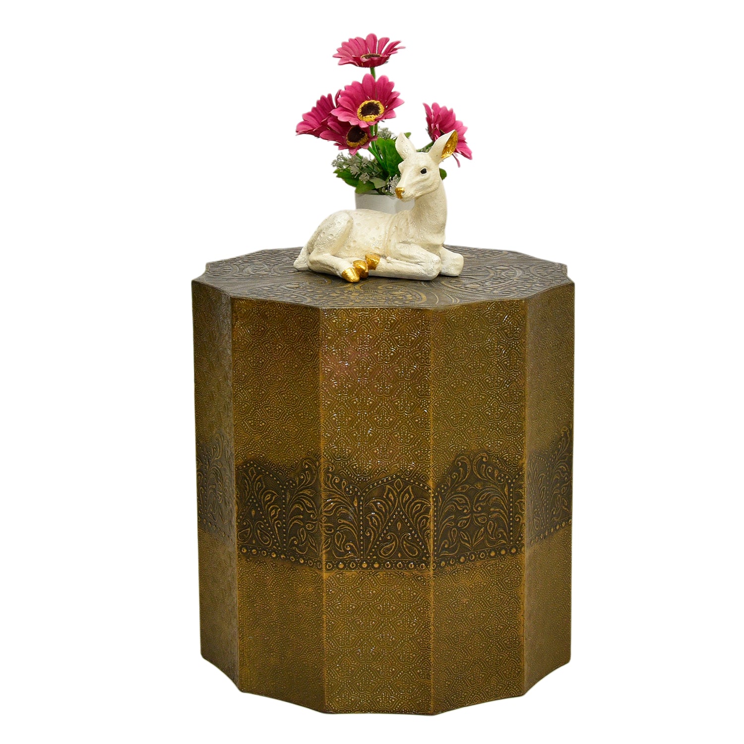Golden Embossed Hexagonal Side Table | Luxury Accent Table UAE