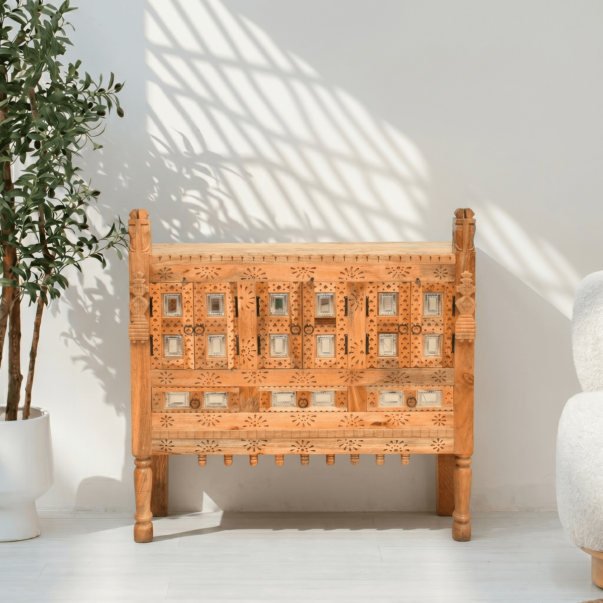 Wooden damchiya Cabinet – Boho Storage Sideboard