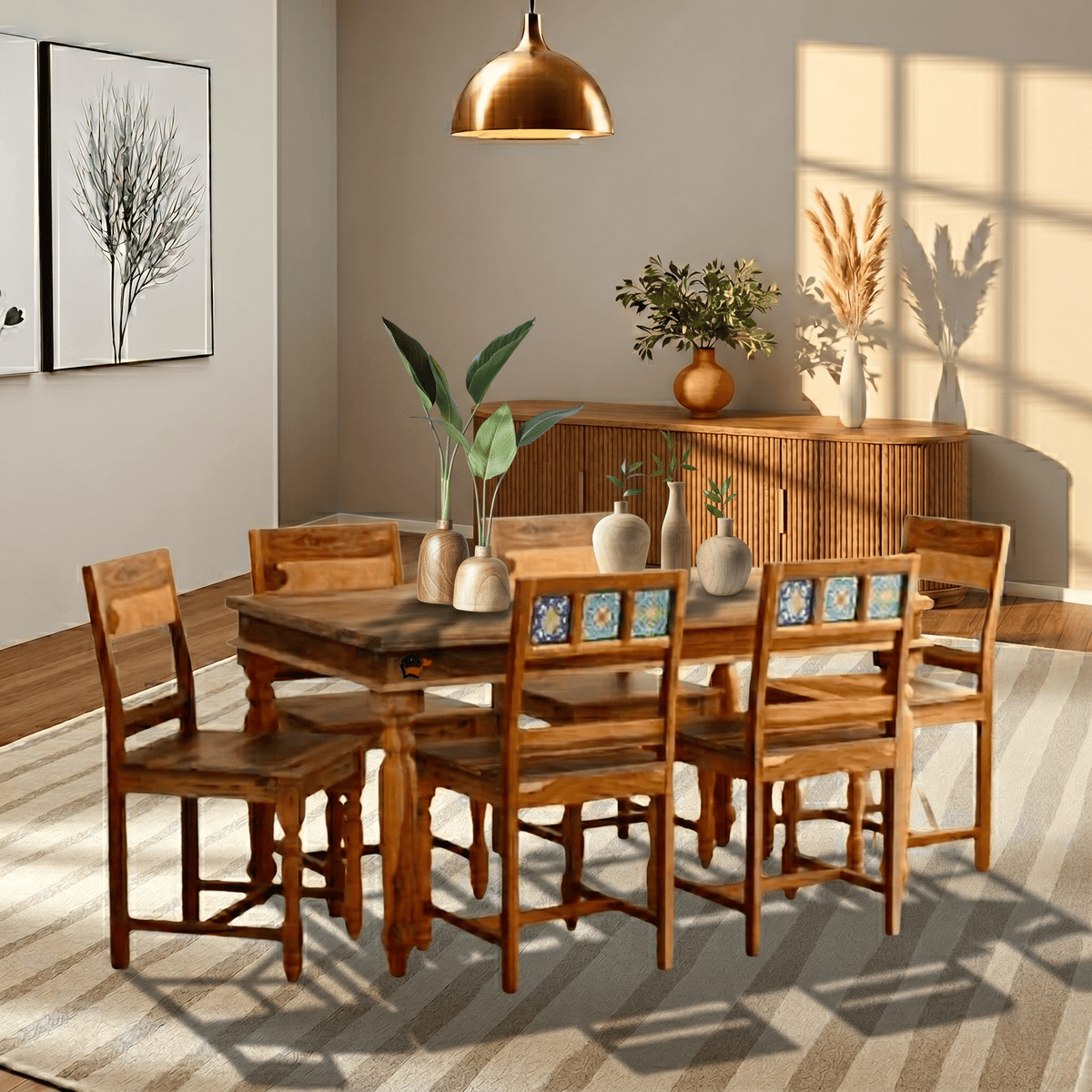 Wooden dining table with 6 chair