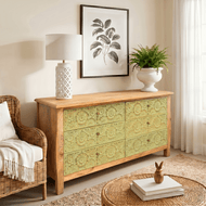 Siena Heritage hand carved chest of drawers with storage with rustic finish