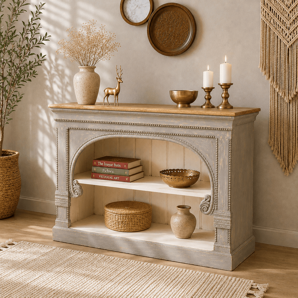 The Elora handmade mango wood display console table