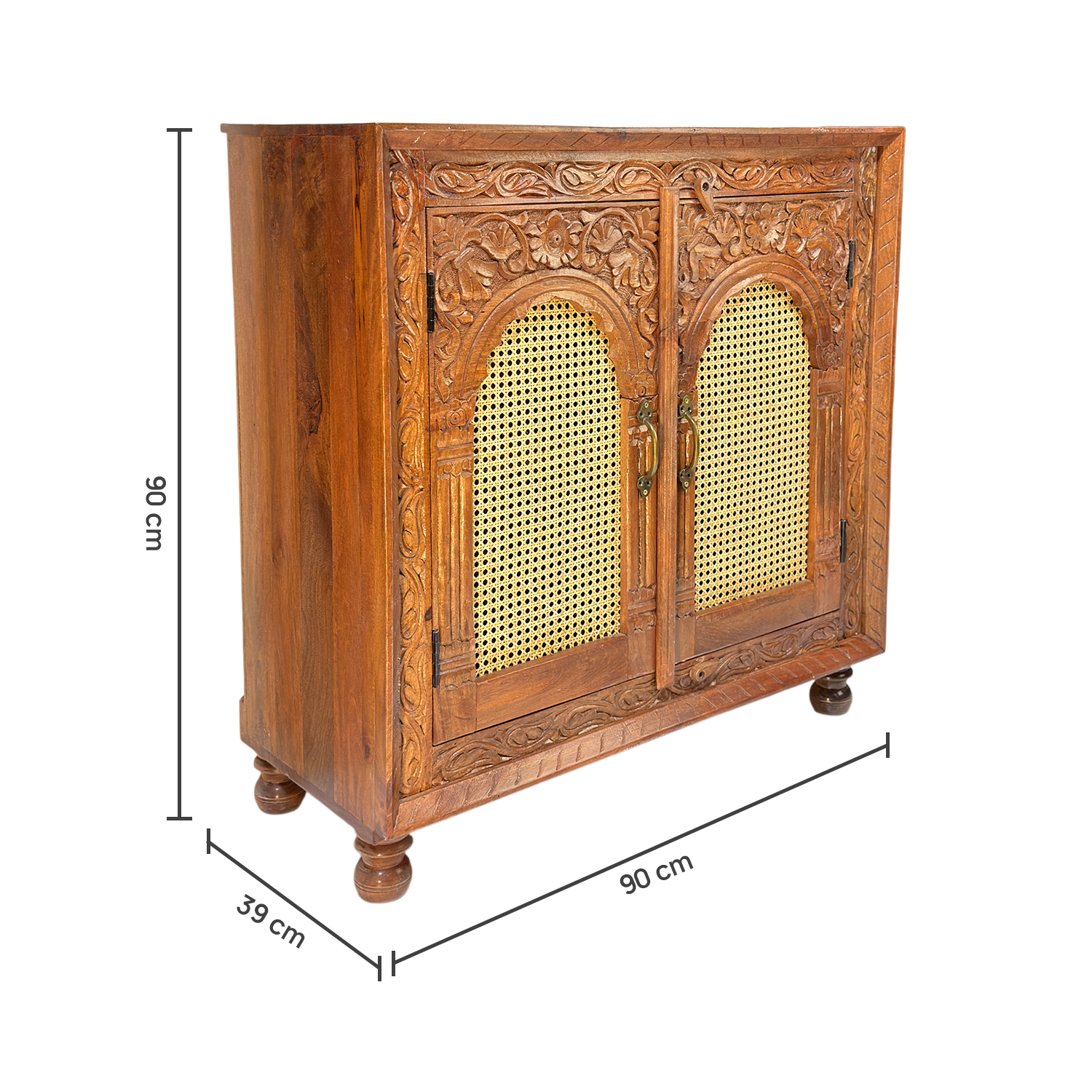 purewcood cane work sideboard with hand carving work