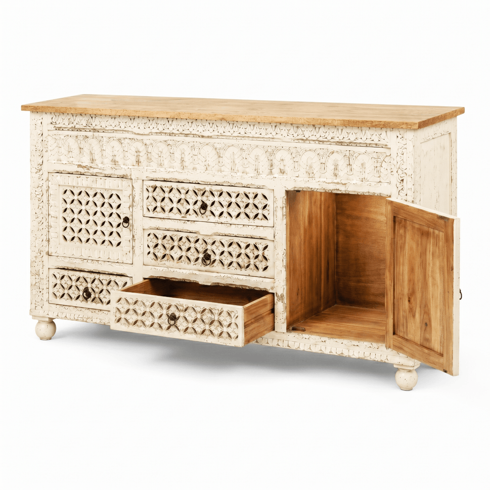Nova Vintage hand Carved Credenza side cabinet