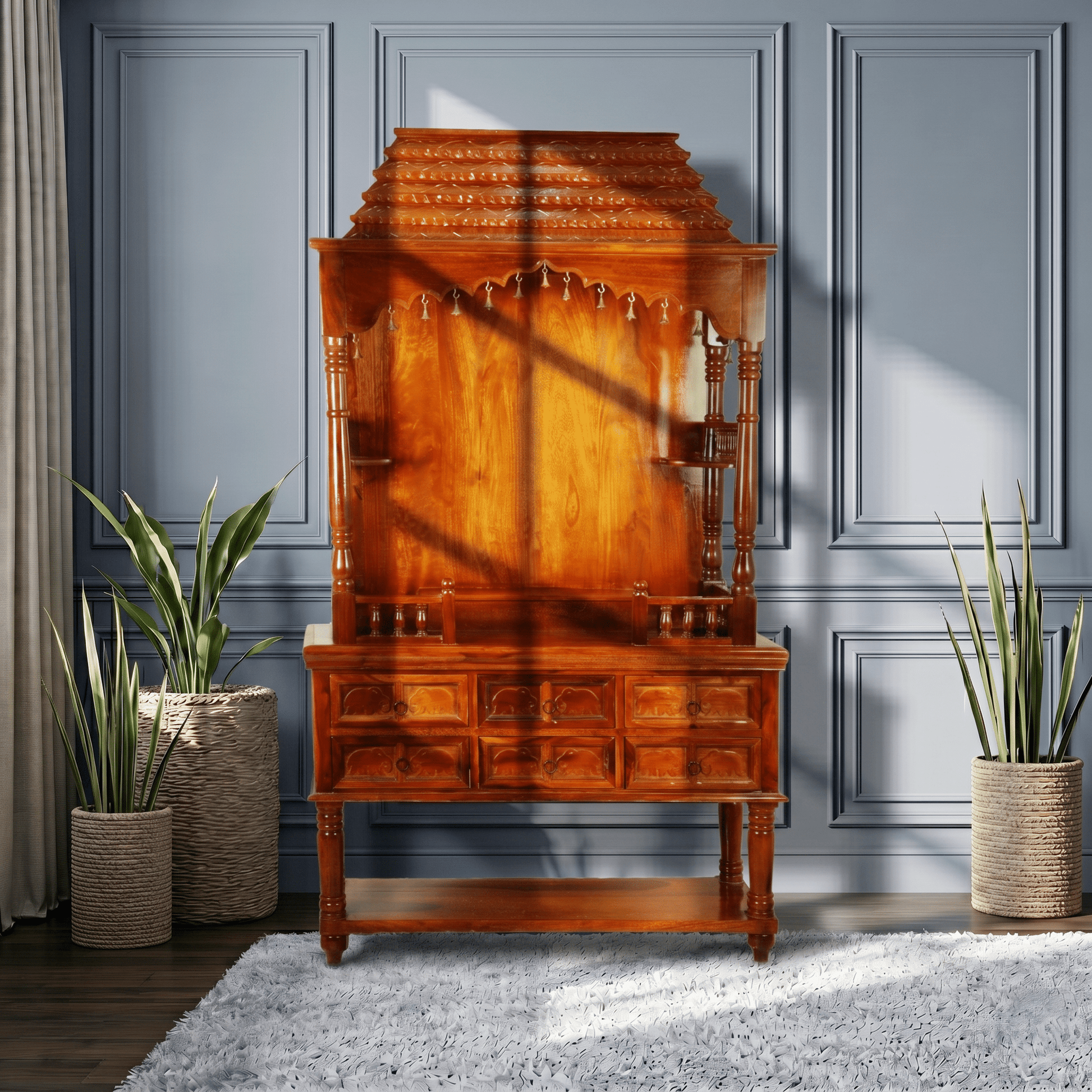 Divine Heritage with drawers Prayer Cabinet with honey finish