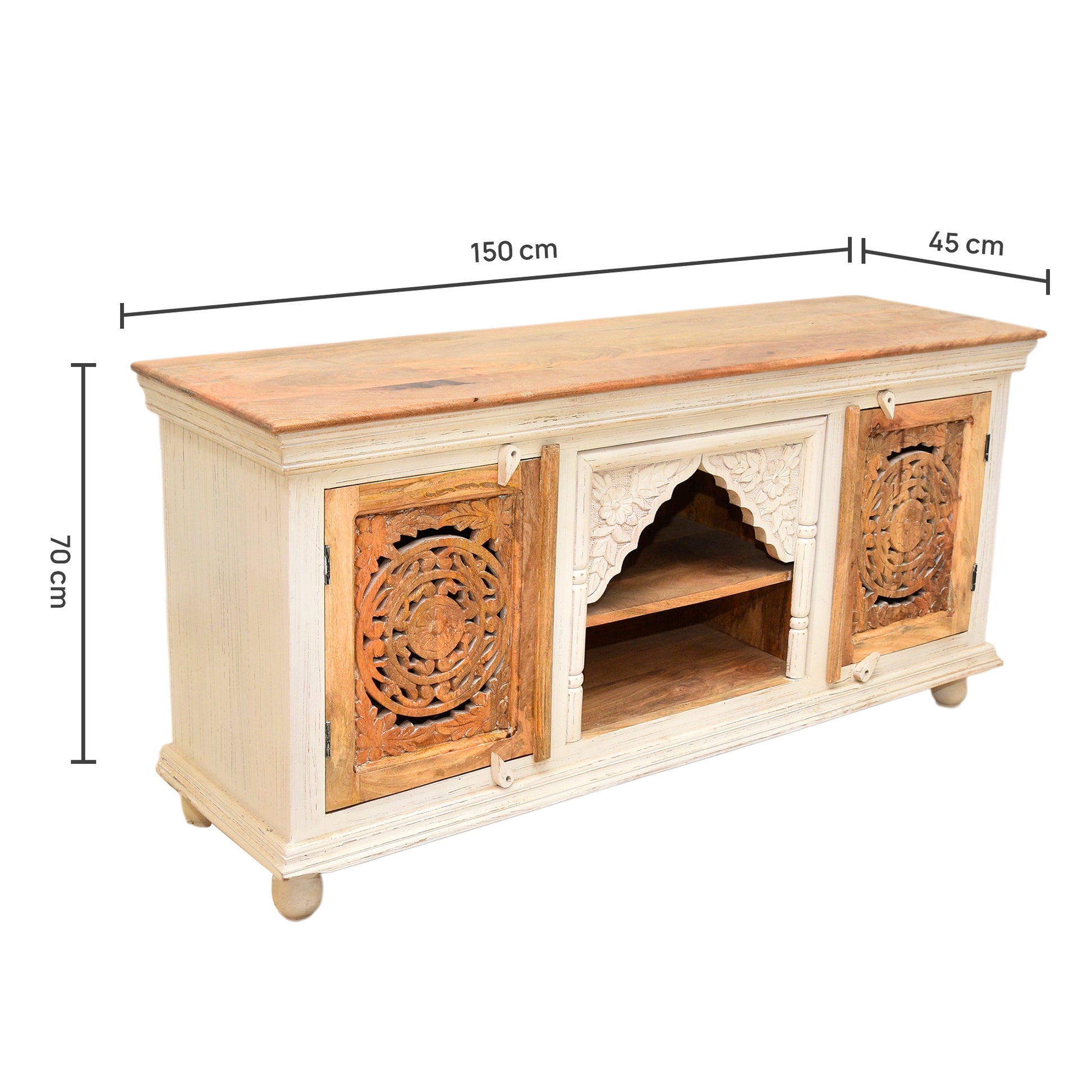 The Bohemia Hand Carved Mango Wood TV Unit | Rustic Blue UAE | Dubai