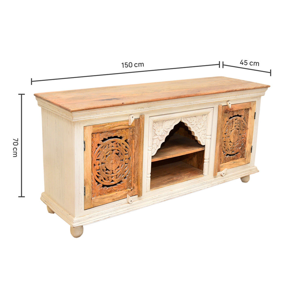 The Bohemia Hand Carved Mango Wood TV Unit | Rustic Blue UAE | Dubai