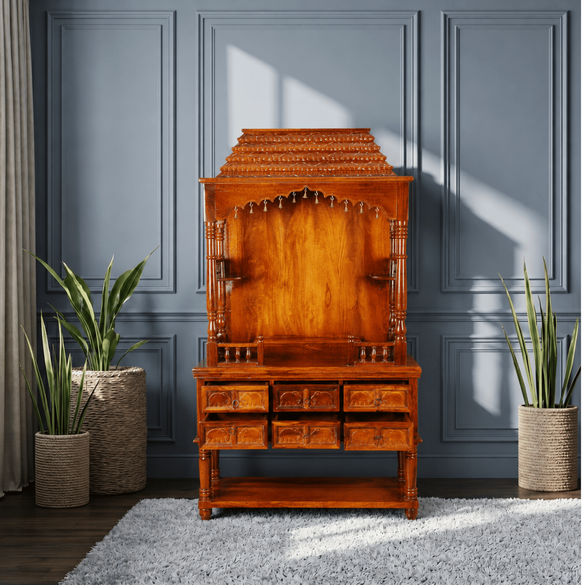 Divine Heritage with drawers Prayer Cabinet with honey finish