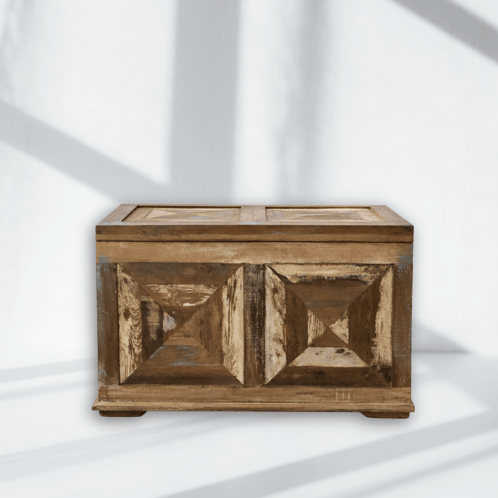 Wooden real antique storage trunk with rustic finish