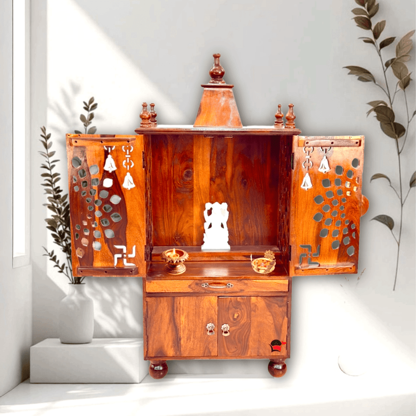 Solid wood mandir in Dubai,Hardwood God temple Ajman,Cut word hindu pooja cabinet Uae,Solid mango wood temple store in Dubai,Real wood pooja shelf near me Dubai,Solid wood temple with doors and drawers UAE,