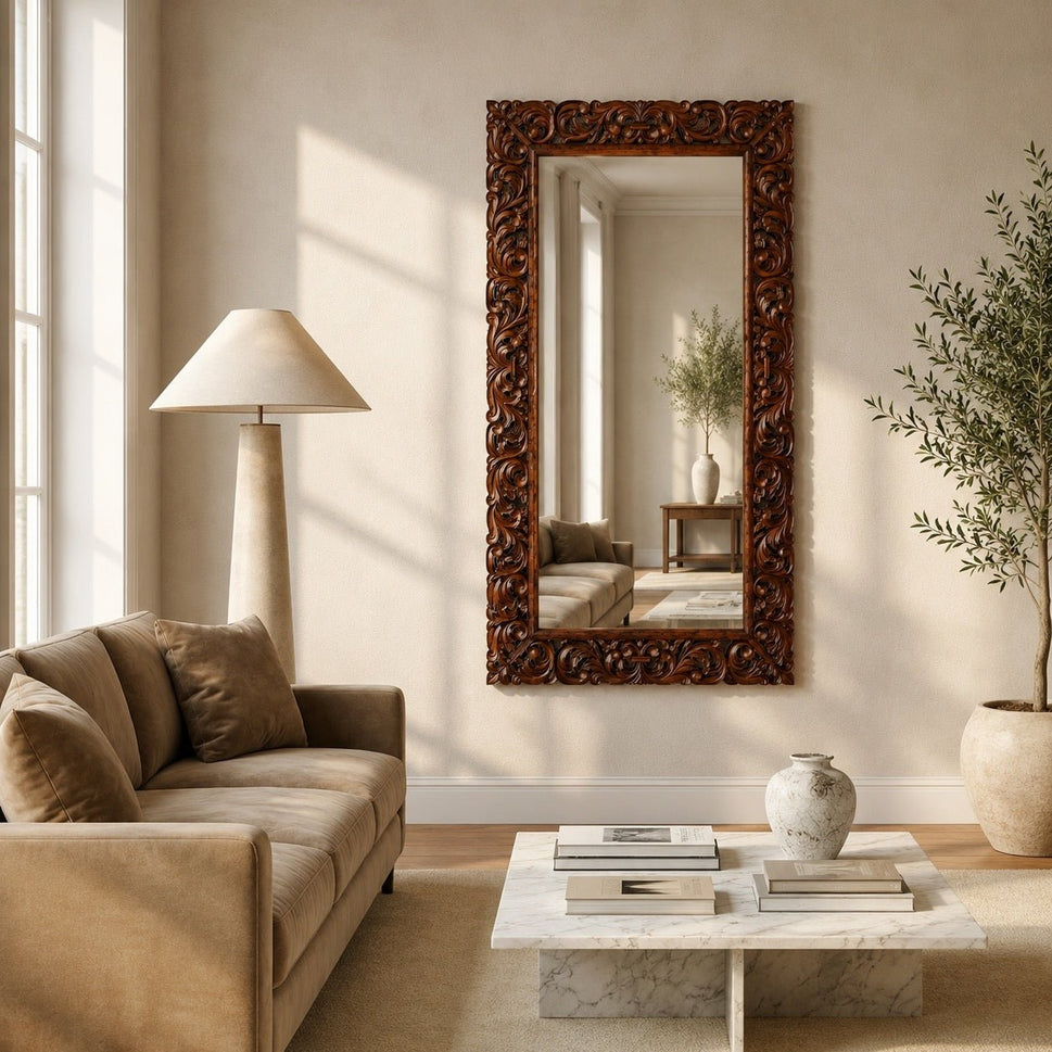 Handcrafted Solid Wood Wall Mirror Frame | UAE Oman
