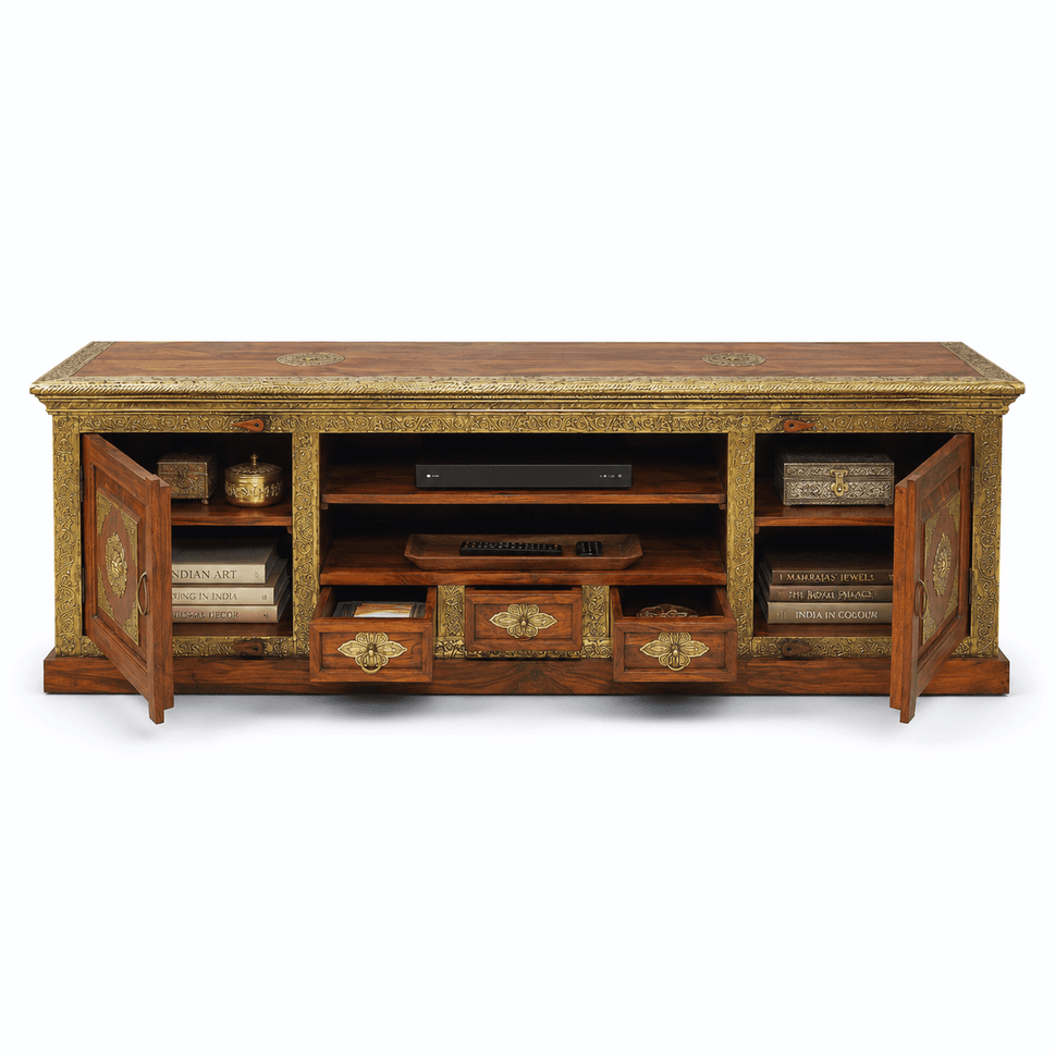 The Grand Palace Rosewood Media Console with brass work