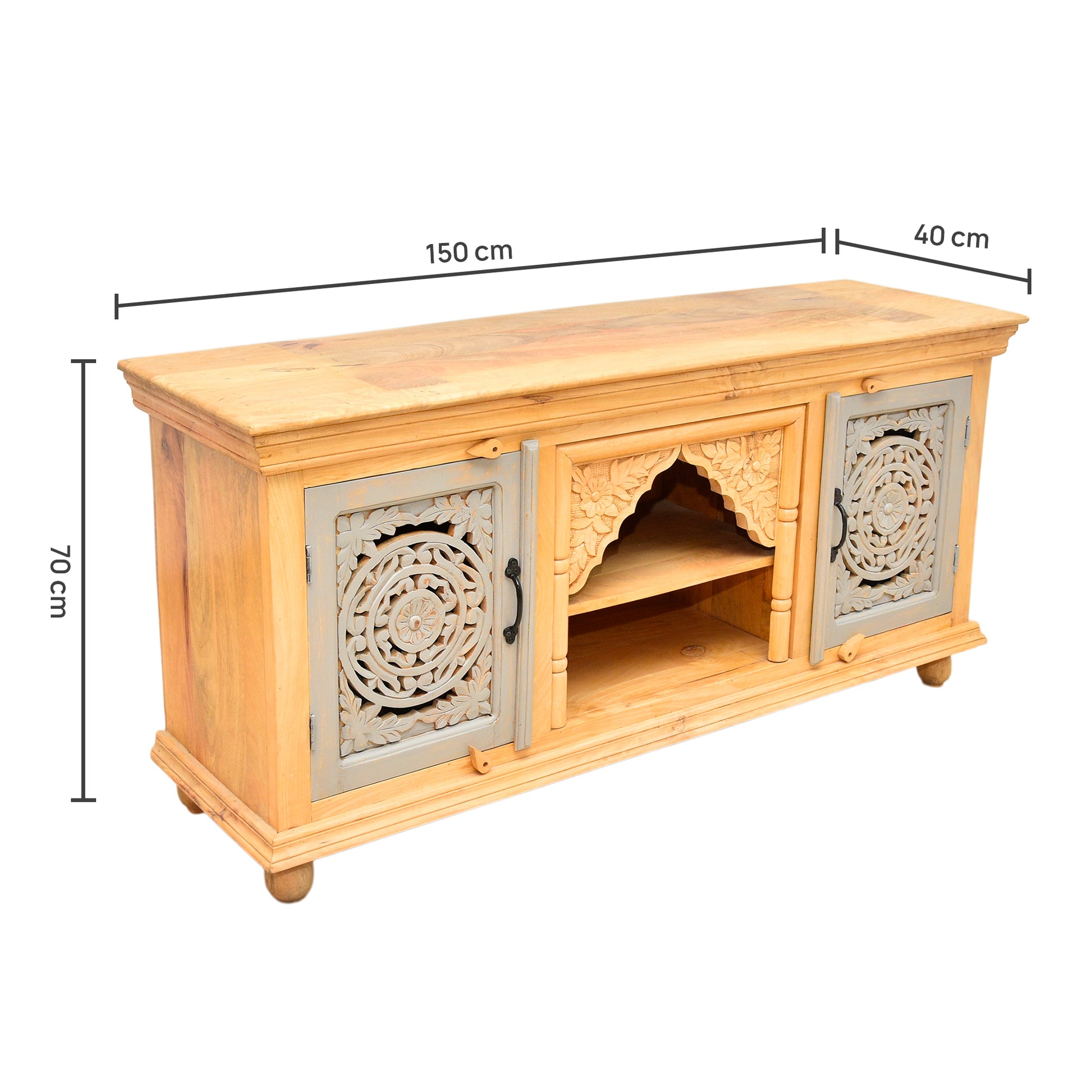 Elegant Wooden TV Stand with Carved Doors & Shelves UAE | Dubai
