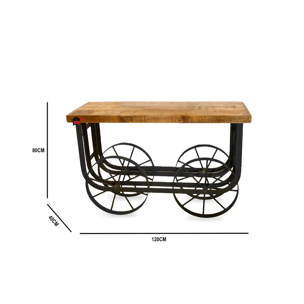 Real mango wood Consoles table with wheels