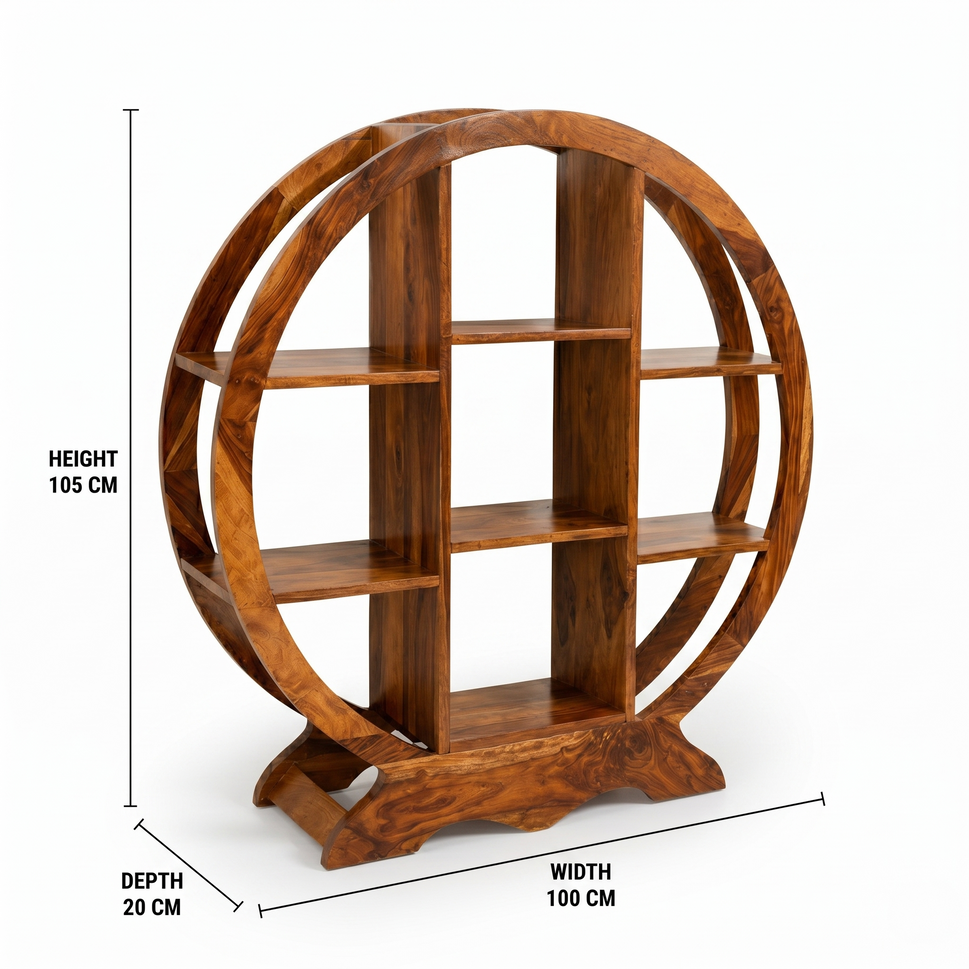 Hardwood round bookcase with wood color finish