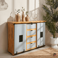 Nordic Modern Farmhouse Solid Wood Buffet Cabinet with sliding doors