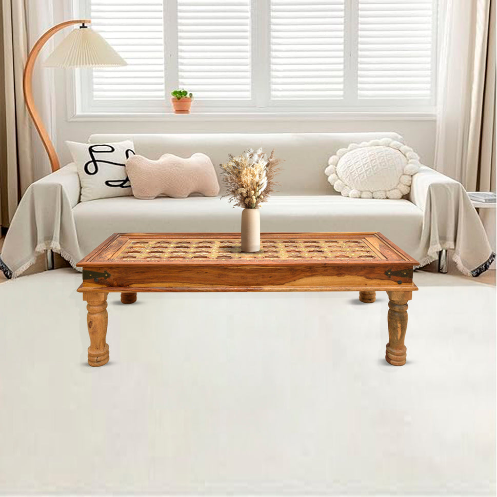Indian Solid Wood Coffee Table with Hand Carving