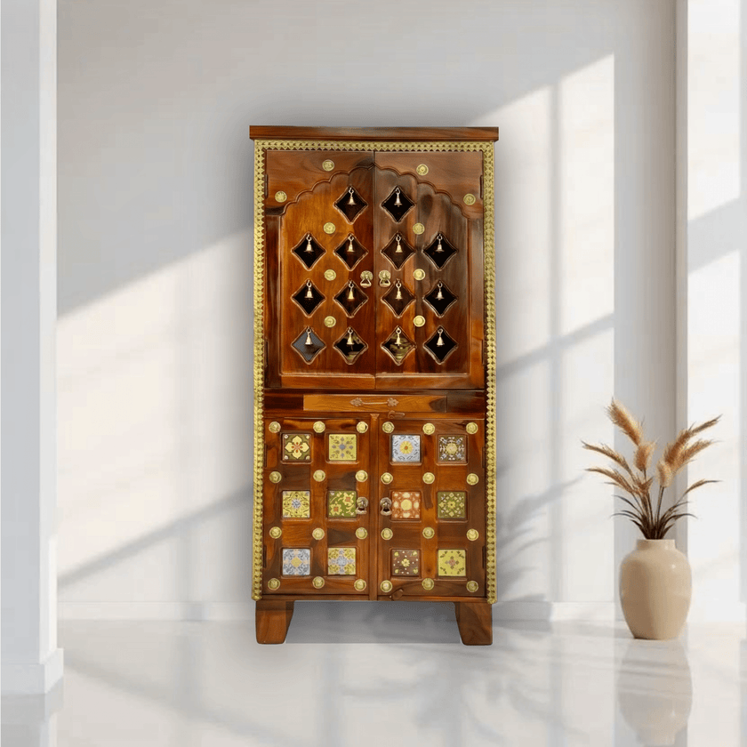 Hindu temple UAE, Religious decor GCC, Indian wood temple furniture, Pooja mandir Dubai, Handicrafted luxury home temple Dubai,Tiles hand work pooja alter,