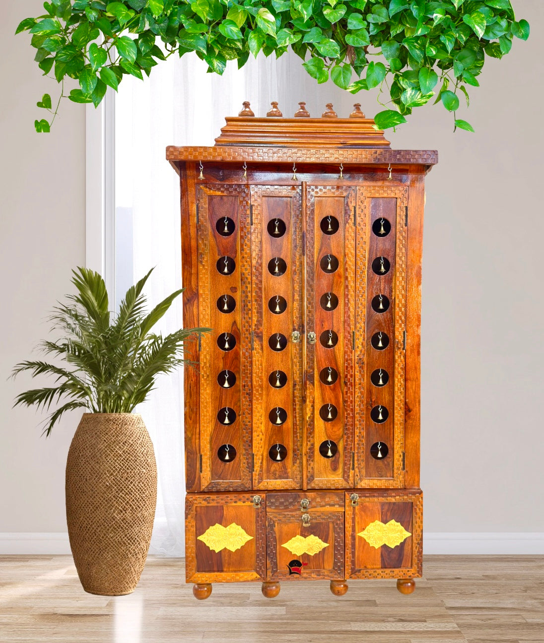 Home pooja Temple with door with 3 drawer 02