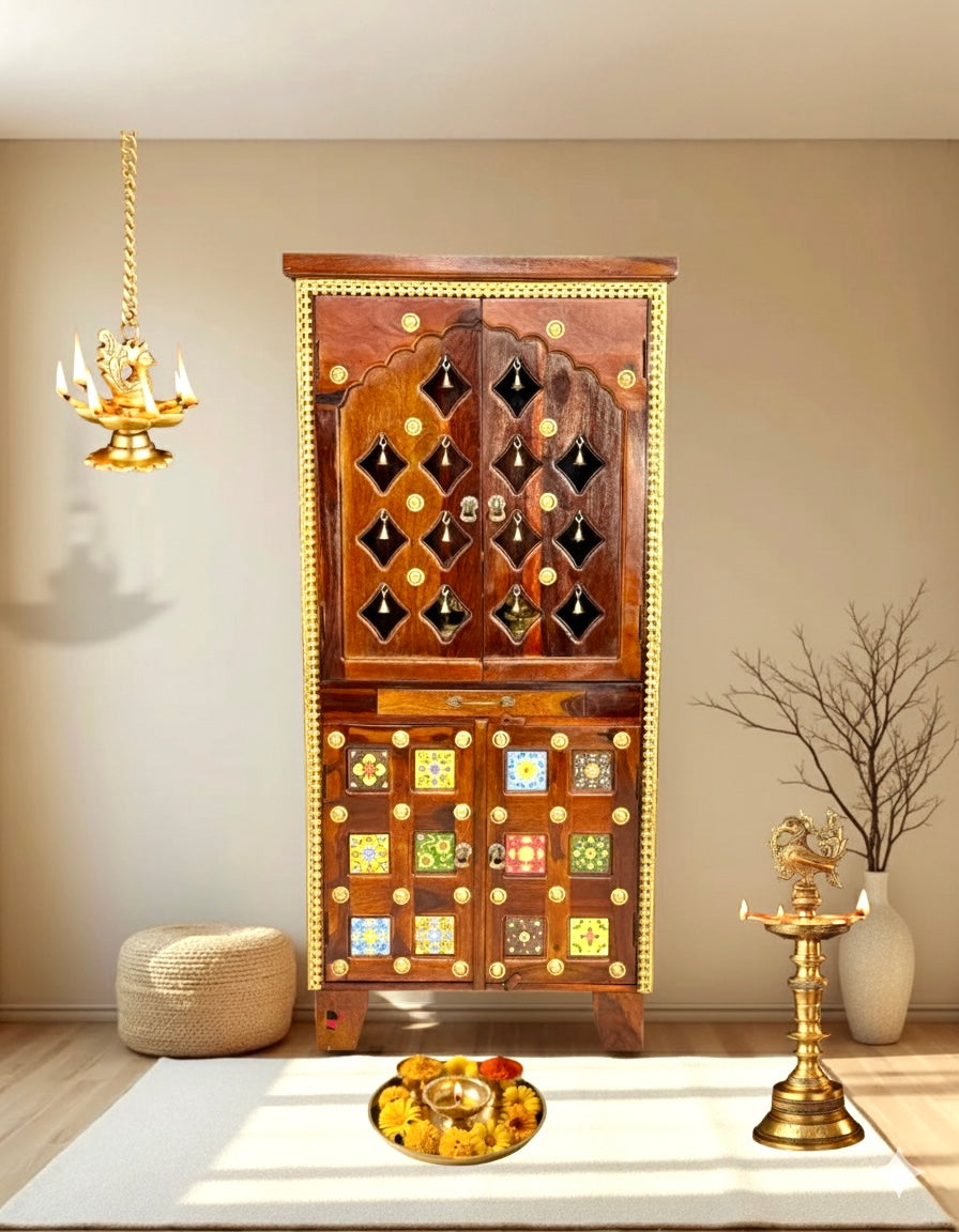 Sheesham wood home temple with natural wood finish