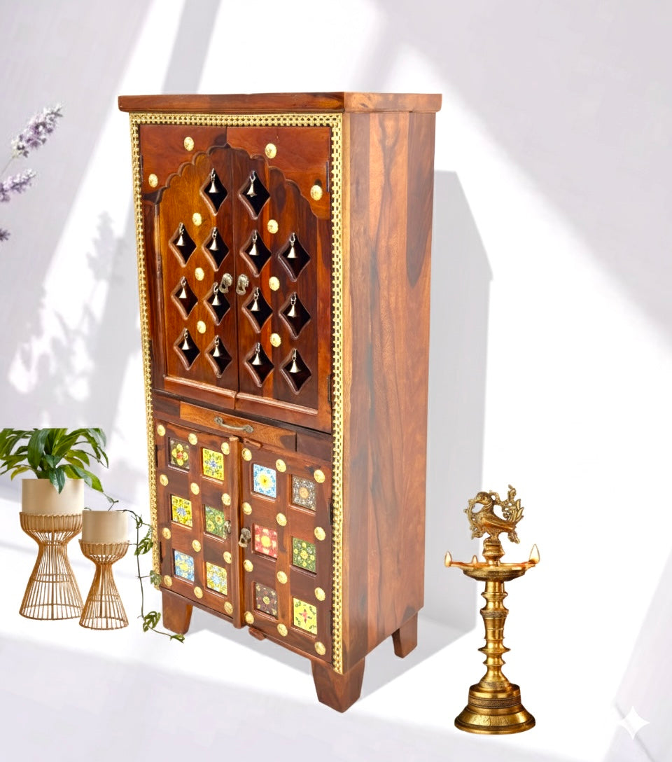 Sheesham wood home temple with natural wood finish