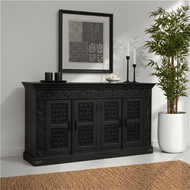 Noir Haveli Mango Wood side buffet Cabinet with Hand Carving