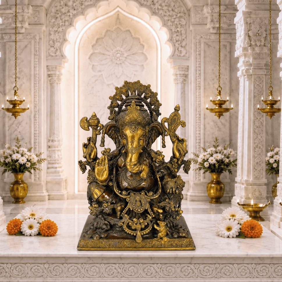 Copper Antique Brass Ganpati Goddess 19 Inches tall