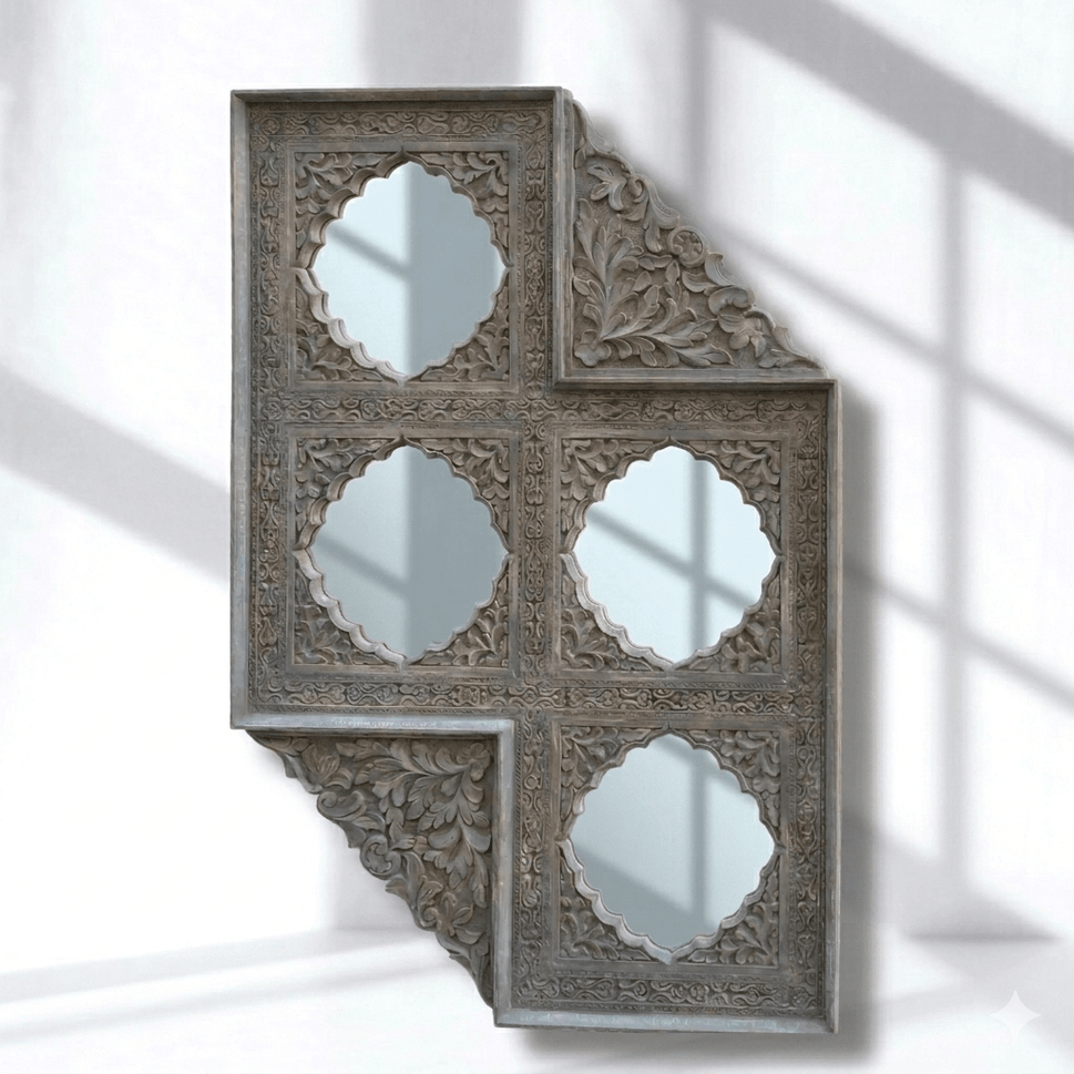 Hand Carved Mango Wood Jharokha Mirror Frame | UAE