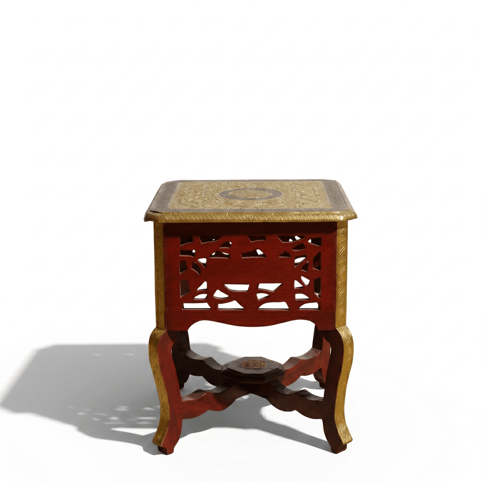 Solid Wood Antique Style Side Table with Brass Work | Dubai UAE