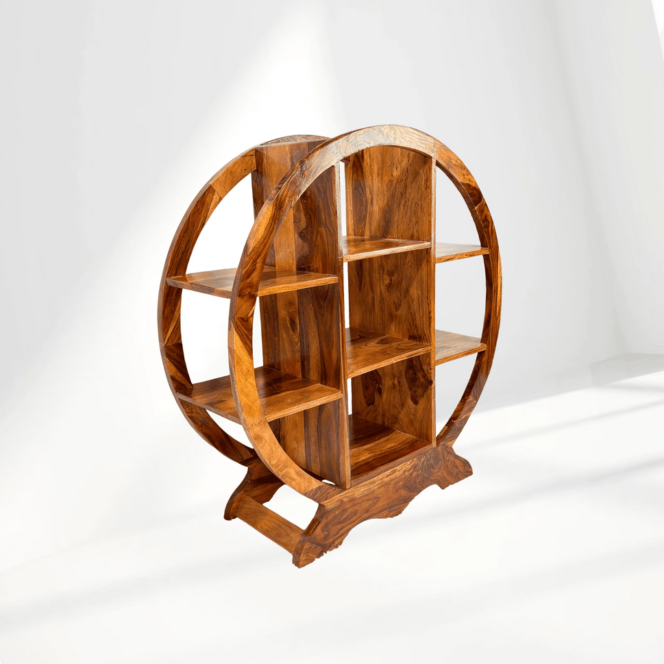 Hardwood round bookcase with wood color finish