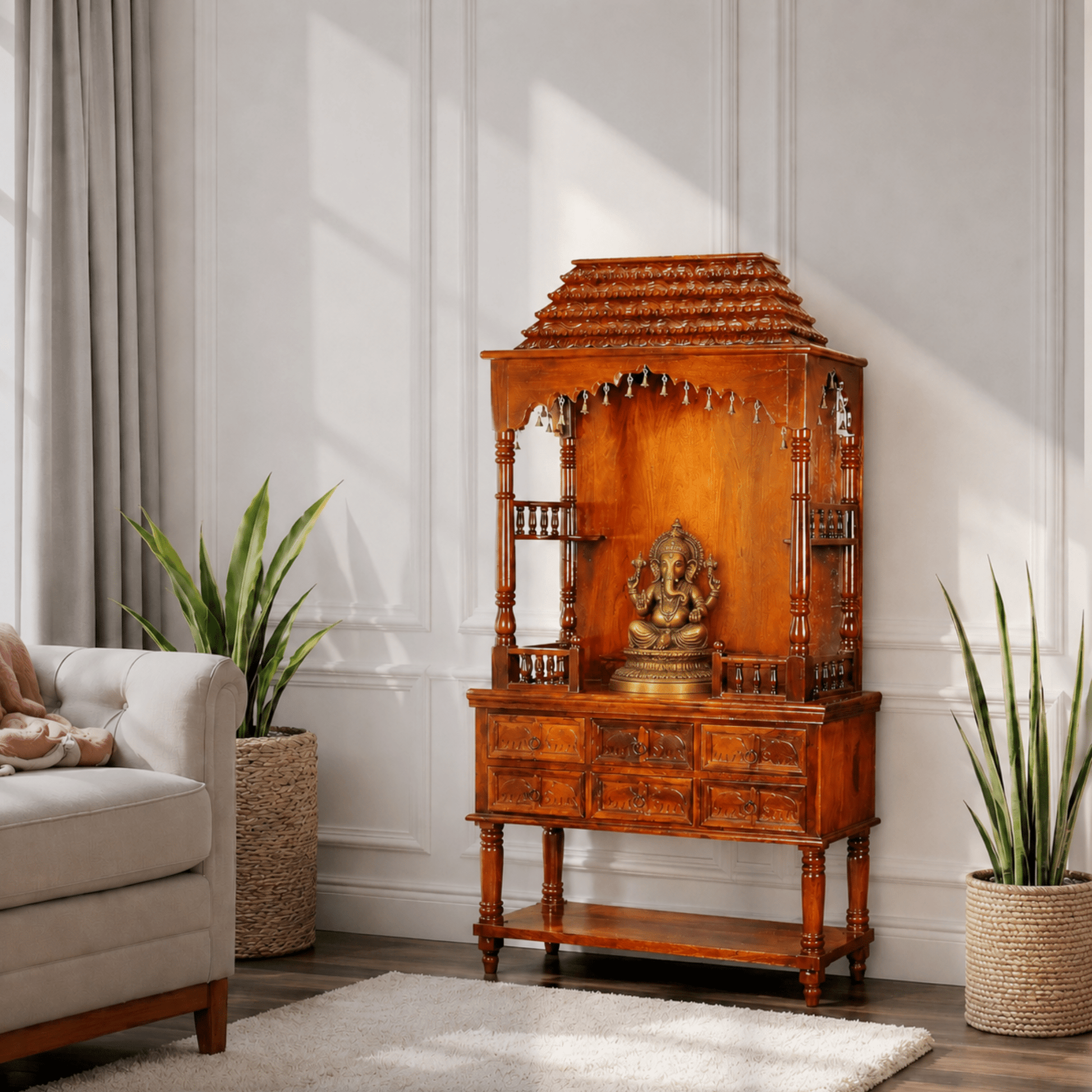 Divine Heritage with drawers Prayer Cabinet with honey finish