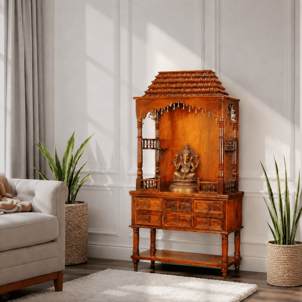 Divine Heritage with drawers Prayer Cabinet with honey finish