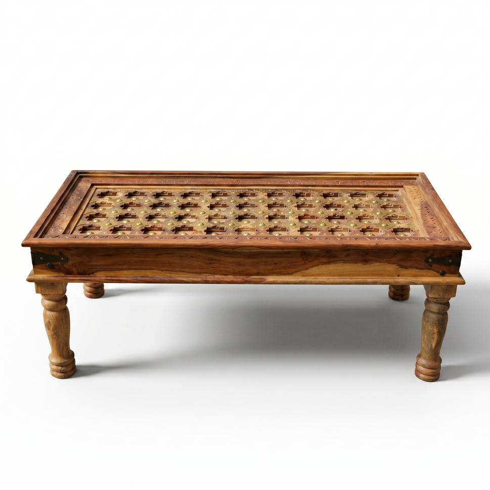 Indian Solid Wood Coffee Table with Hand Carving