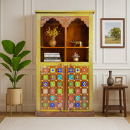Solid wood ceramics tile fitted bookshelf with natural wood finish